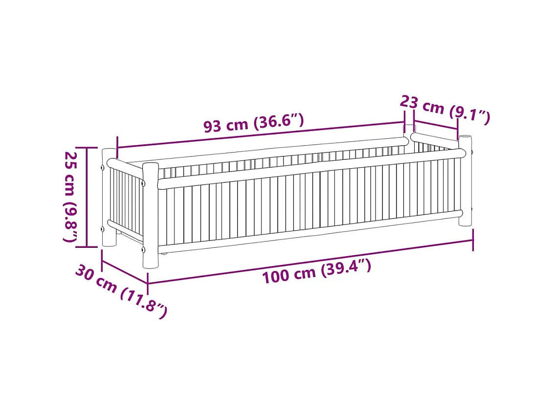 Fioriera in bambù 100x30x25 cm