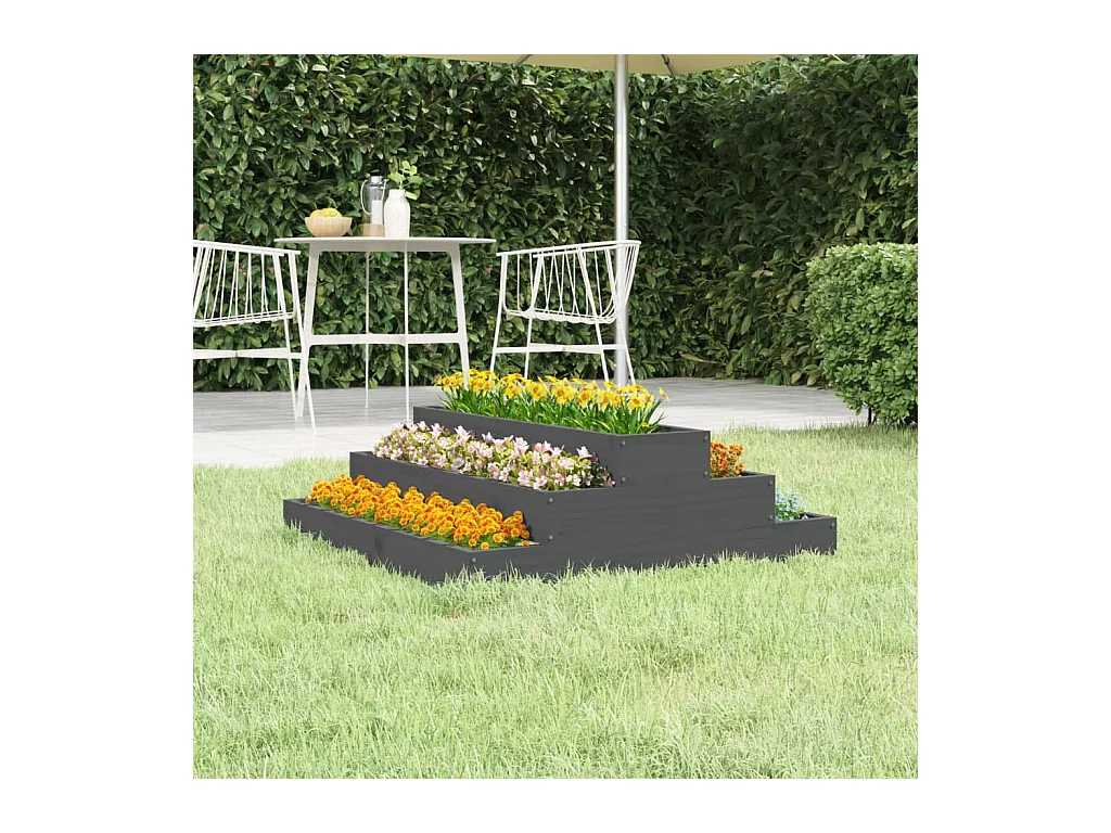 Jardinière Gris 80x80x27 cm Bois massif de pin
