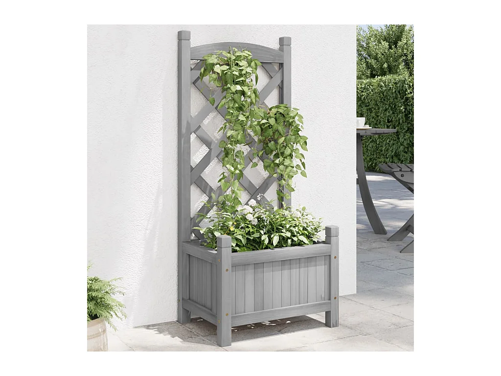 Jardinière avec treillis gris bois massif de sapin