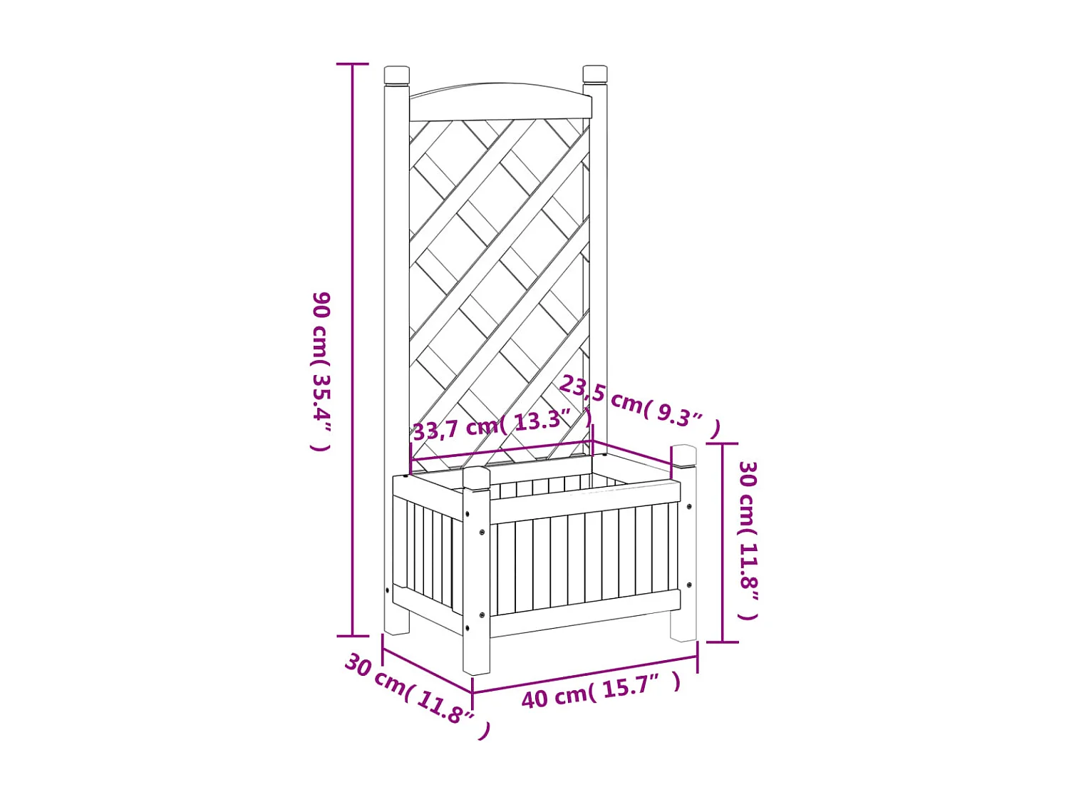 Jardinera con enrejado gris de madera maciza de abeto