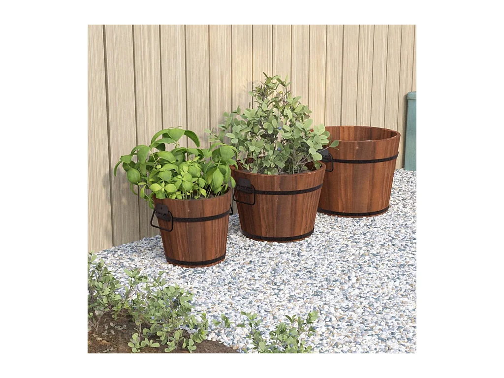 Set di 3 fioriere in legno massello di abete
