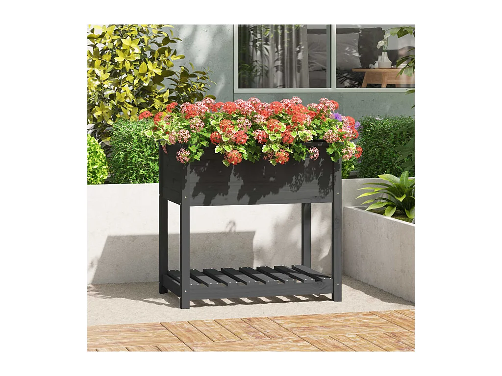 Jardinière avec étagère Gris 82,5x54x81 cm Bois massif de pin