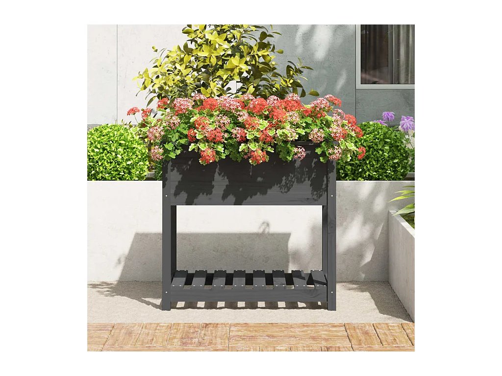 Jardinière avec étagère Gris 82,5x54x81 cm Bois massif de pin