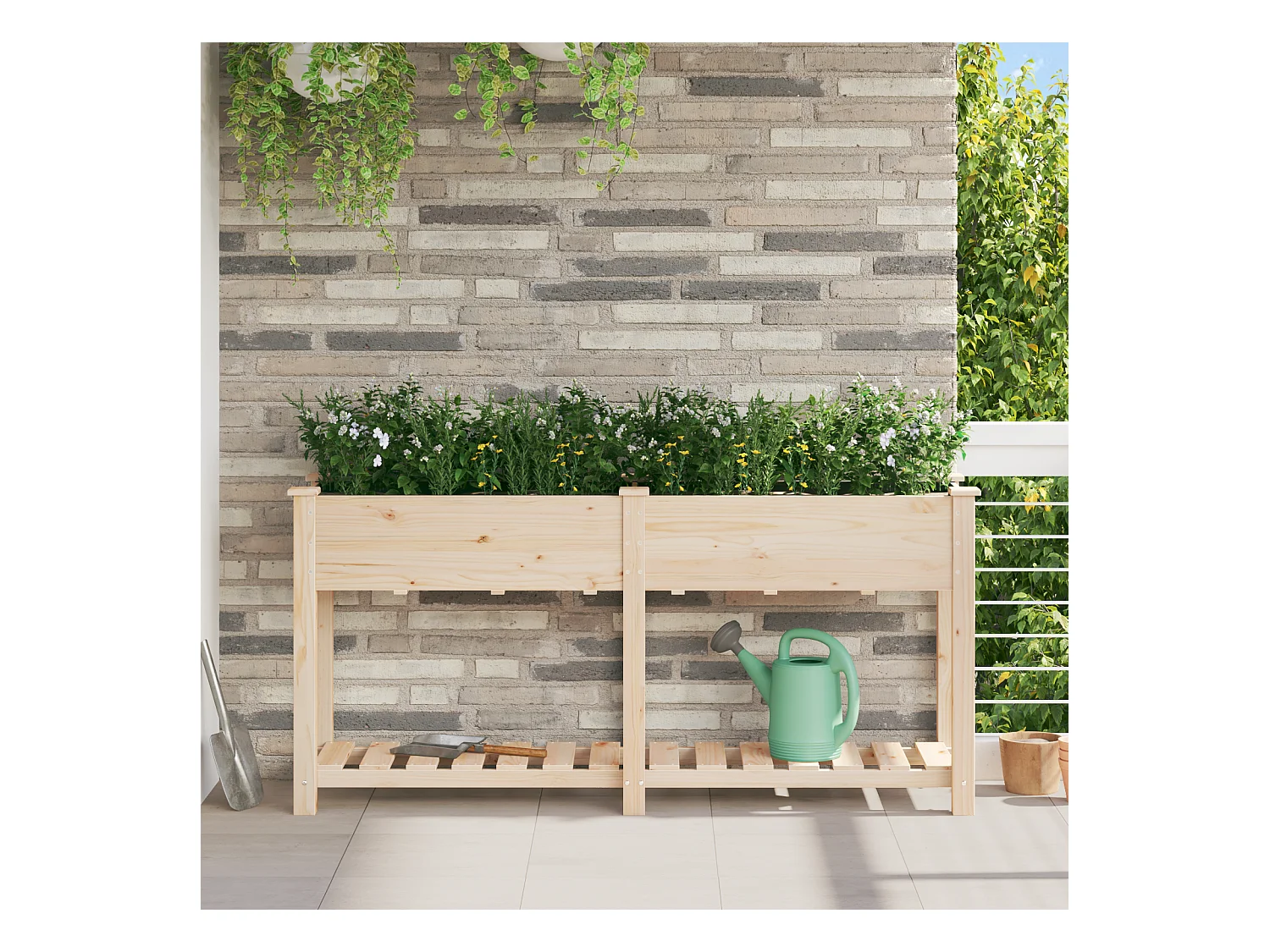 Jardinière avec étagère 161x43x76 cm en bois massif de sapin