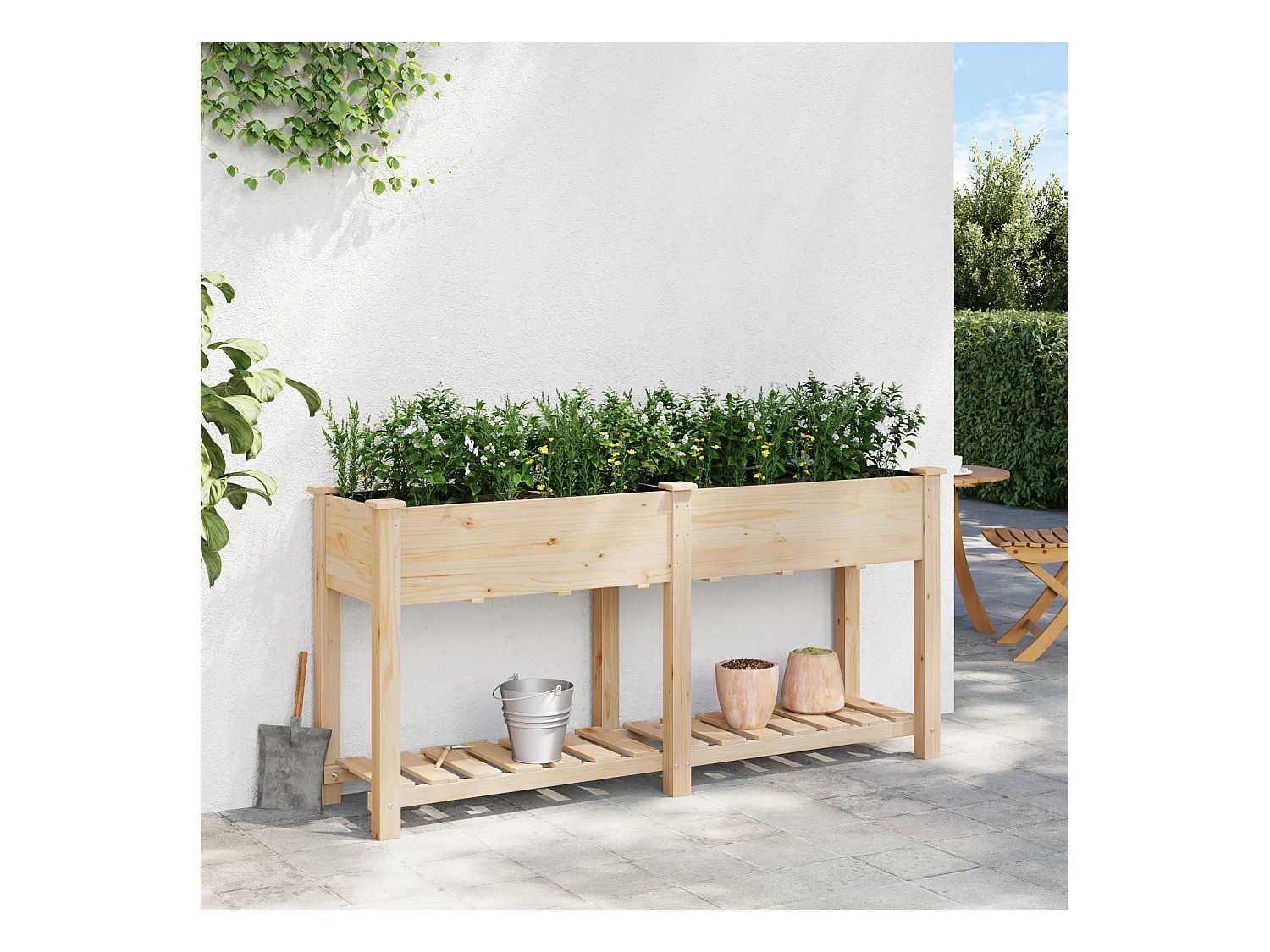 Jardinière avec étagère 161x43x76 cm en bois massif de sapin