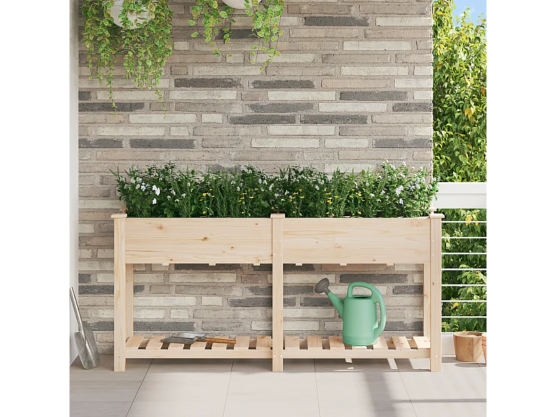 Jardinera con estante 161x43x76 cm en madera maciza de abeto