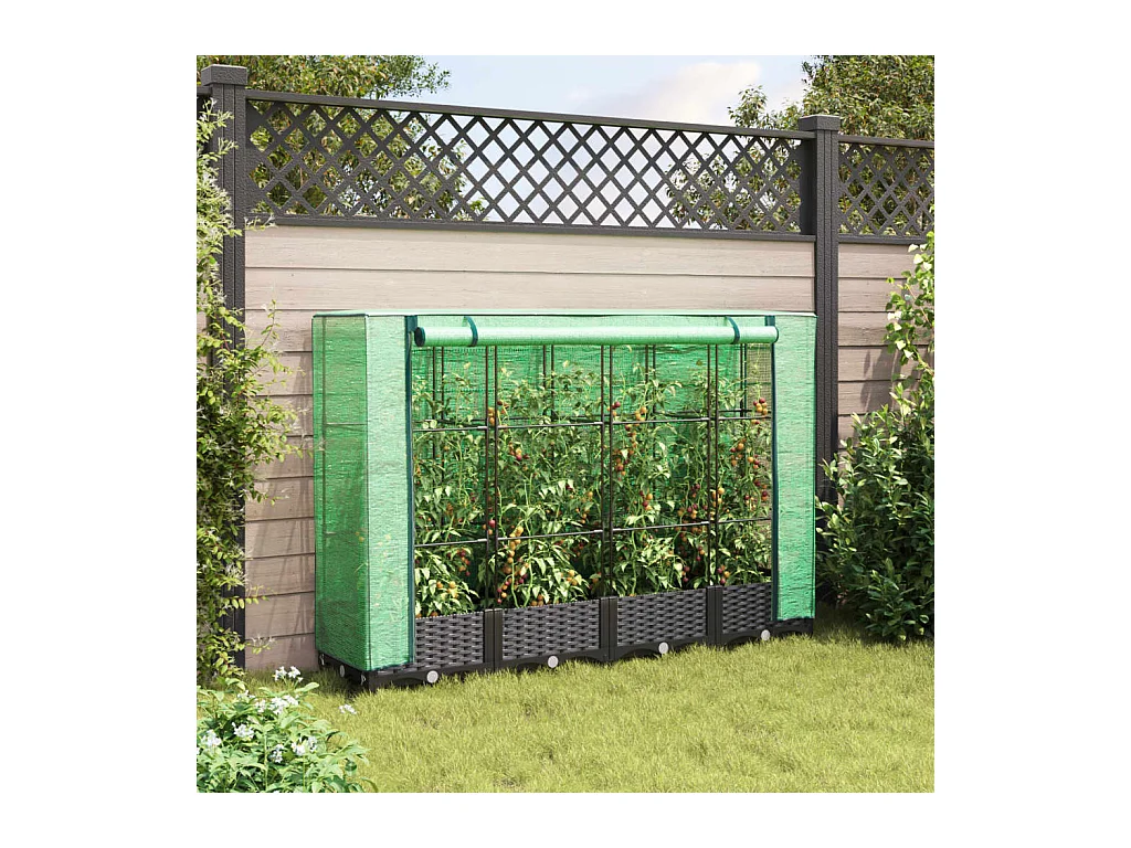 Fioriera rialzata con copertura effetto rattan 160x40x123 cm