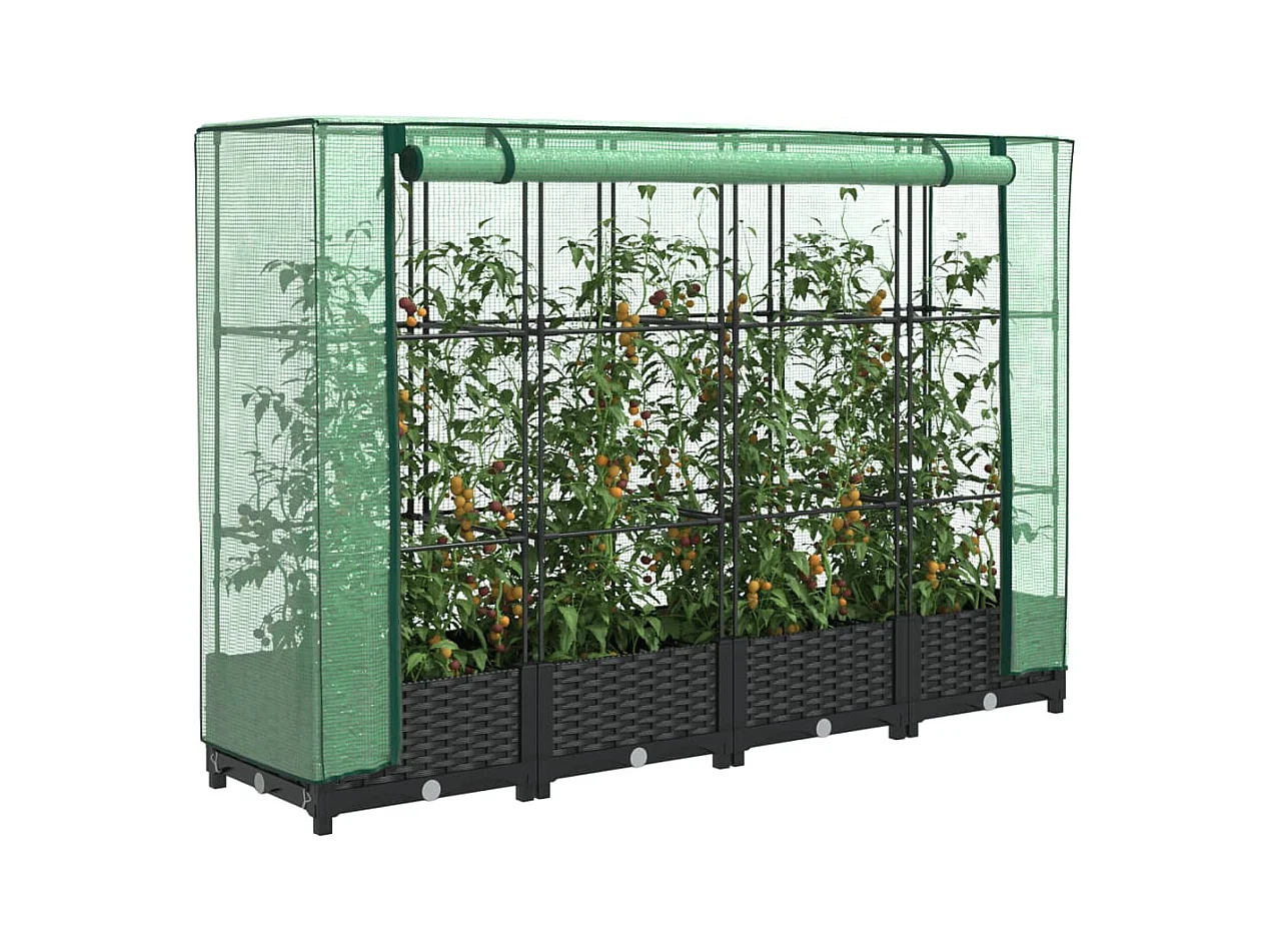 Jardinière surélevée avec housse aspect rotin 160x40x123 cm