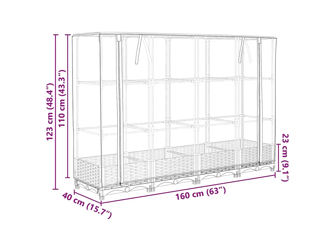 Jardinière surélevée avec housse aspect rotin 160x40x123 cm