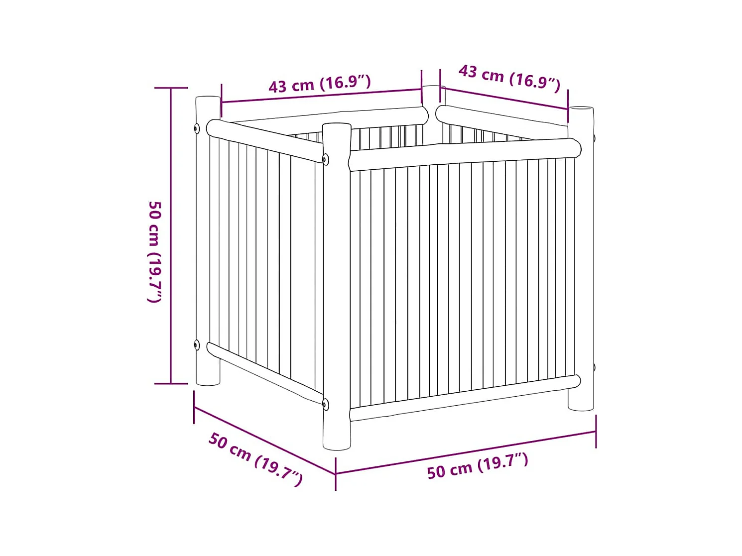 Fioriera in bambù 50x50x50 cm