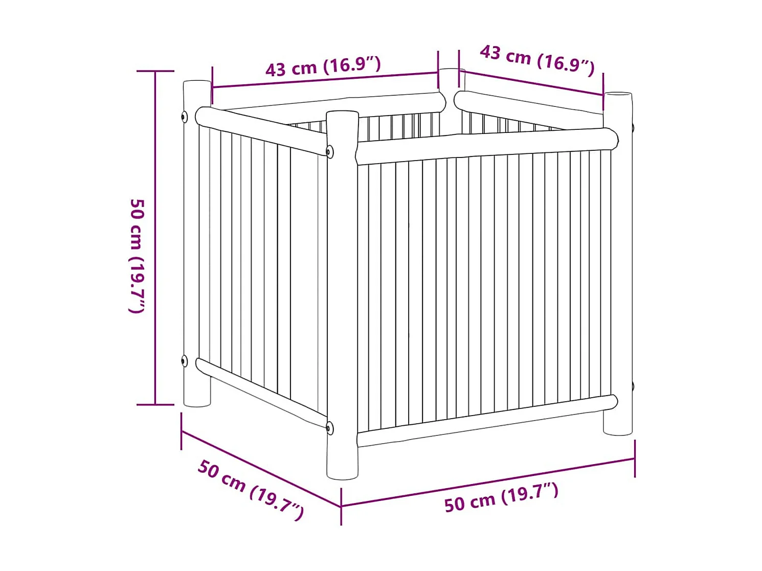 Jardinière 50x50x50 cm bambou
