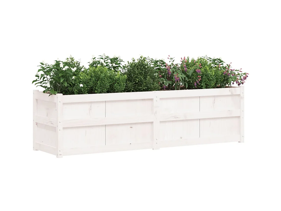 Fioriera bianca 180x50x50 cm in legno massello di pino