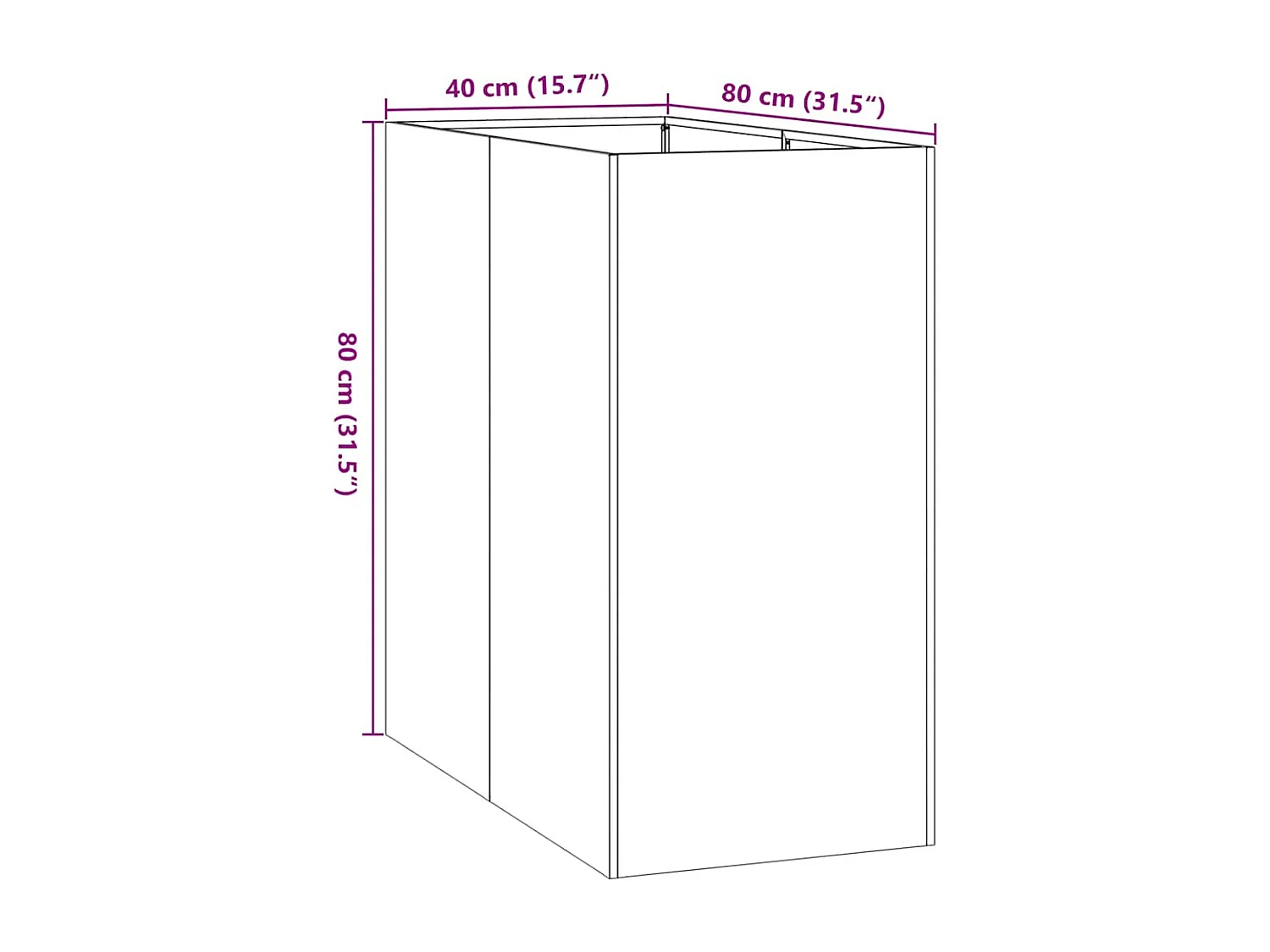 Jardinière noir 40x80x80 cm acier