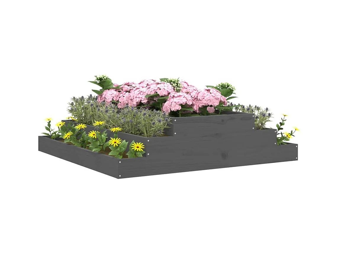 Jardinière Gris 110x110x27 cm Bois massif de pin