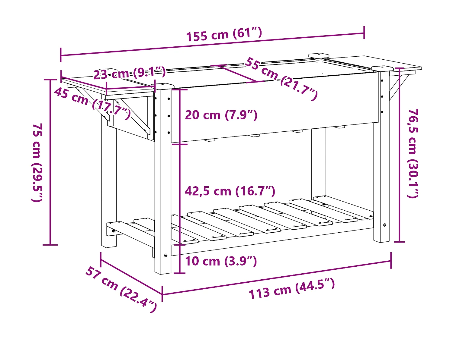 Plantenbak met planken 155x59x76 cm van massief grenenhout