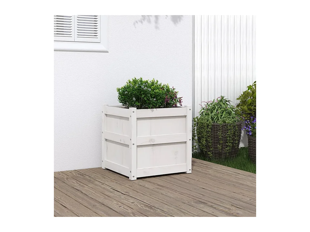 Fioriera bianca 50x50x50 cm in legno massello di pino