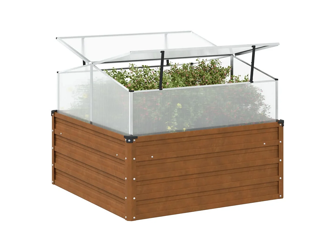 Tuinbak met kas van weerbestendig staal