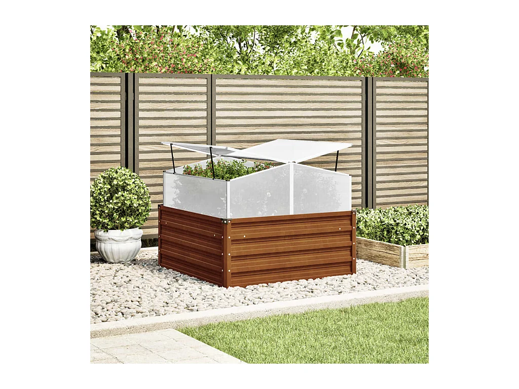 Tuinbak met kas van weerbestendig staal