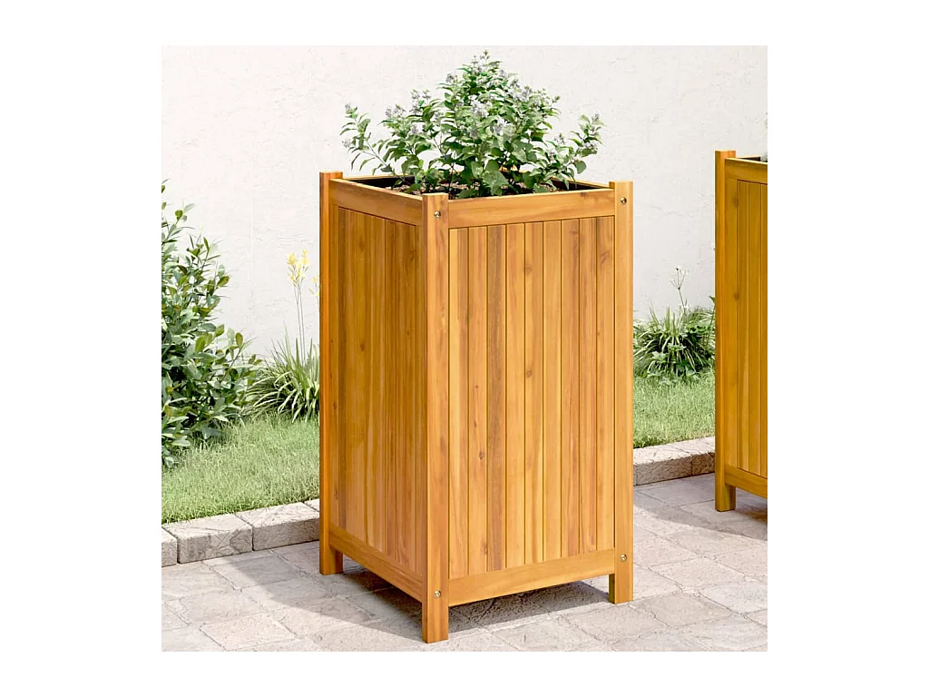 Plantenbak met binnenbak 42x42x75 cm massief acaciahout