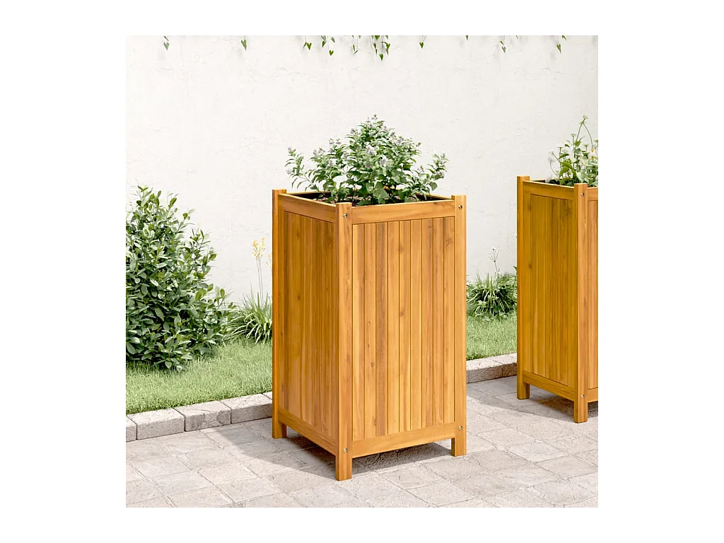 Plantenbak met binnenbak 42x42x75 cm massief acaciahout