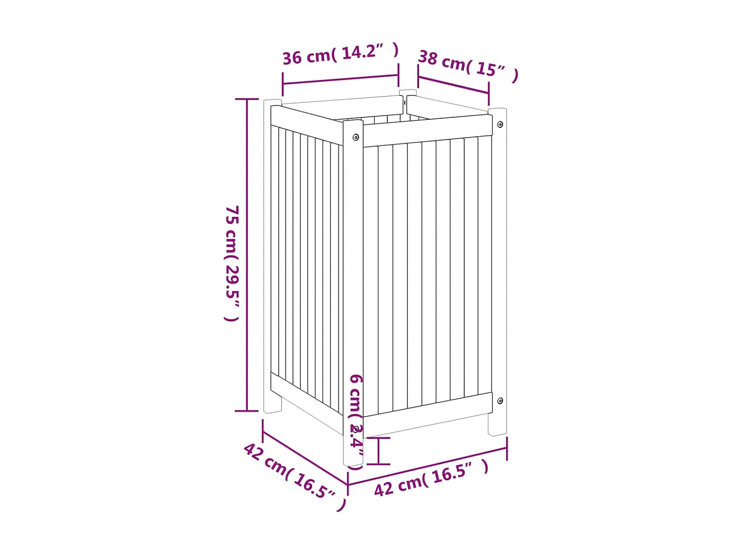 Plantenbak met binnenbak 42x42x75 cm massief acaciahout