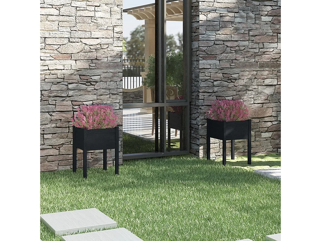 Jardinières 2 pcs Noir 50x50x70 cm Bois de pin massif
