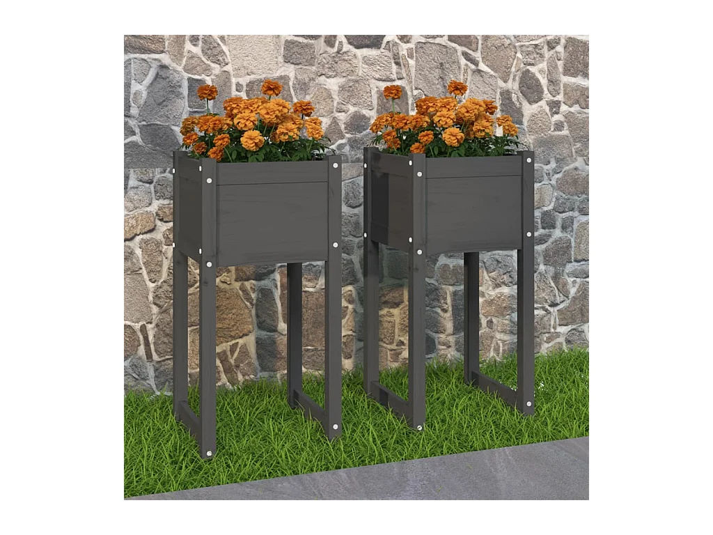 Jardinières 2 pcs Gris 40x40x81 cm Bois massif de pin