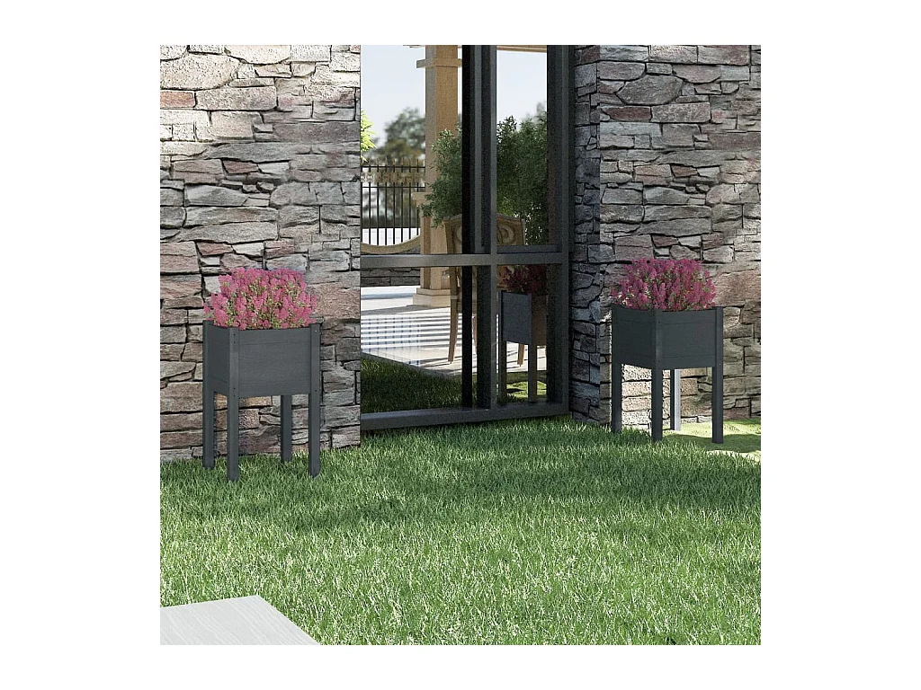 Jardinières d'extérieur 2pcs Gris 40x40x70cm Bois de pin massif