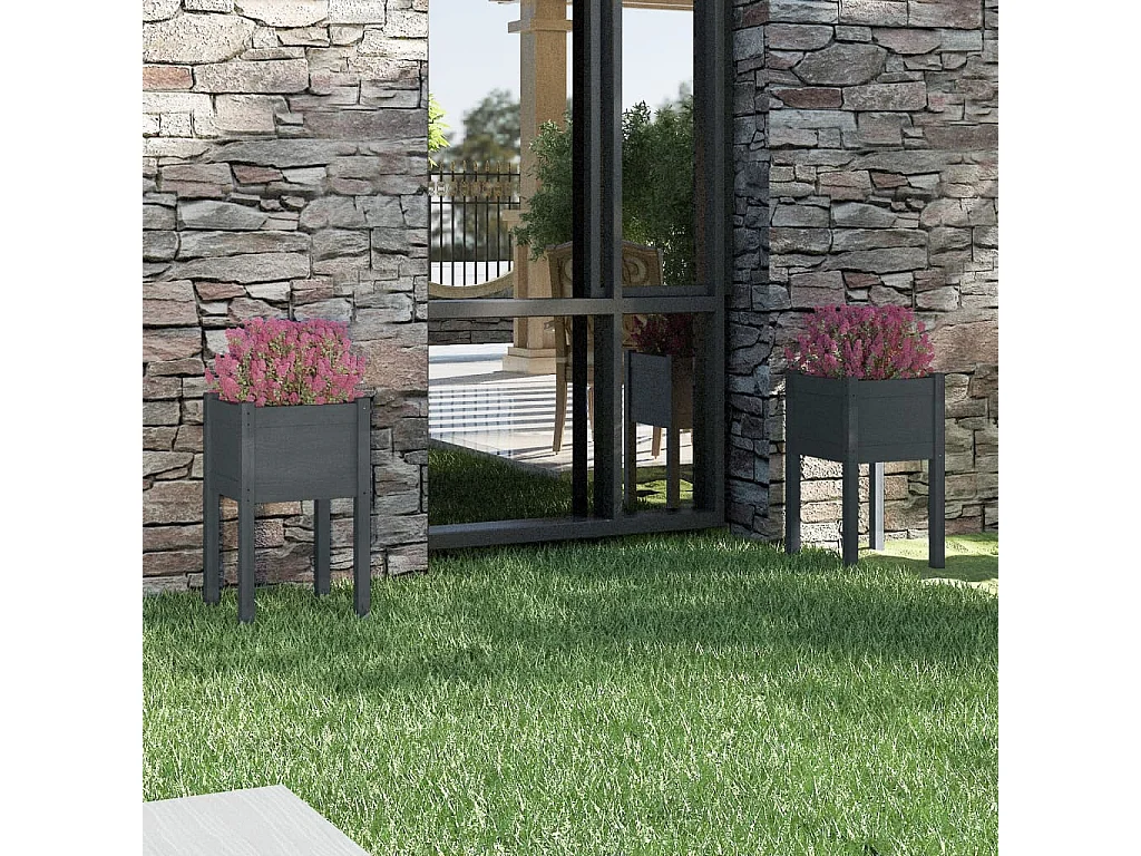 Jardinières d'extérieur 2pcs Gris 40x40x70cm Bois de pin massif