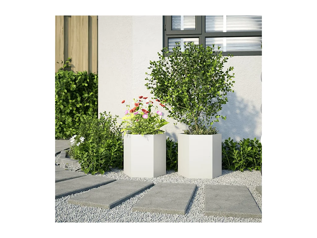 Fioriere 2 pz esagono bianco 46x40x45 cm acciaio
