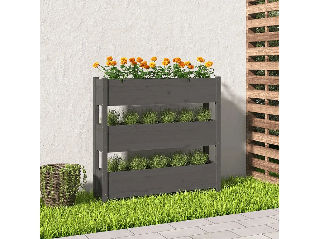 Jardinière Gris 112x25x104,5 cm Bois massif de pin