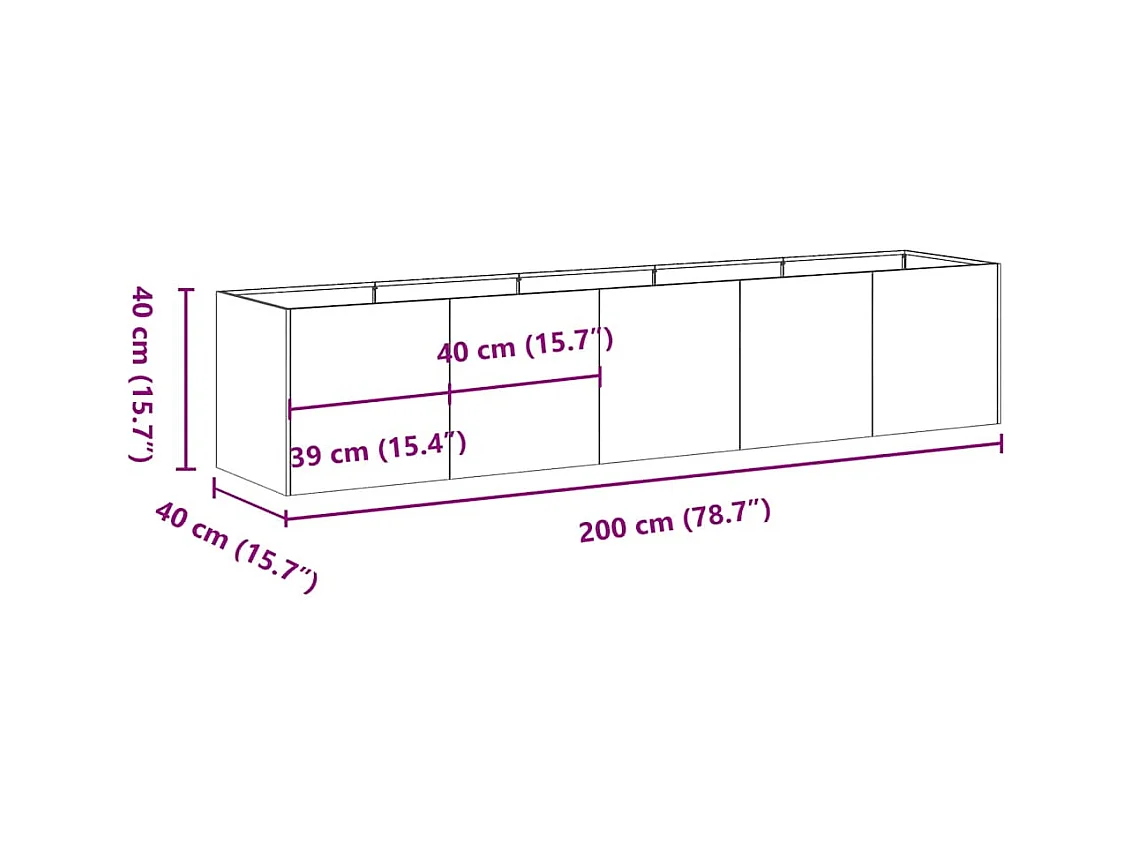 Jardinière anthracite 200x40x40 cm acier laminé à froid