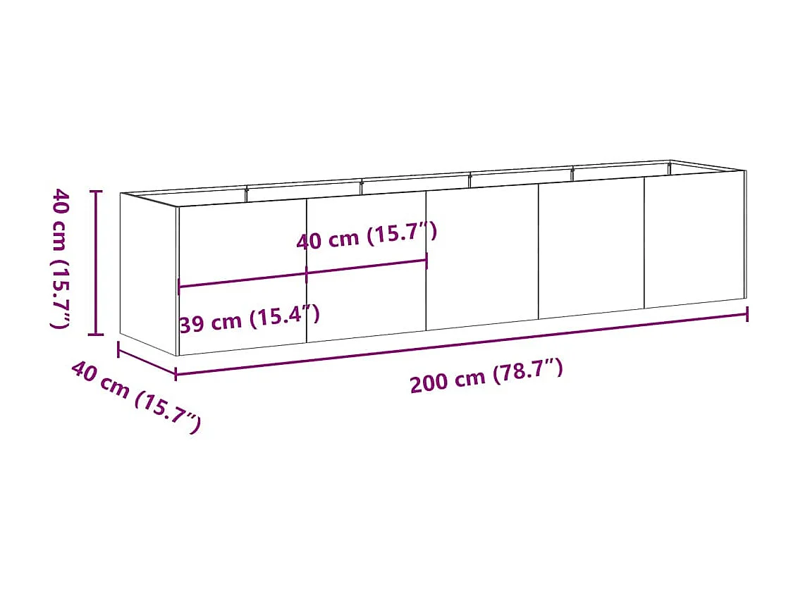 Jardinière anthracite 200x40x40 cm acier laminé à froid