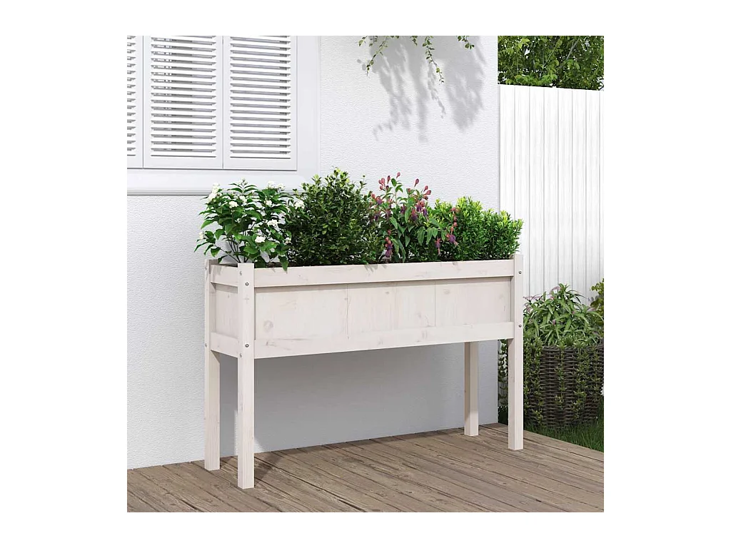 Plantenbakken met witte voetjes 110x31x70 cm massief grenenhout
