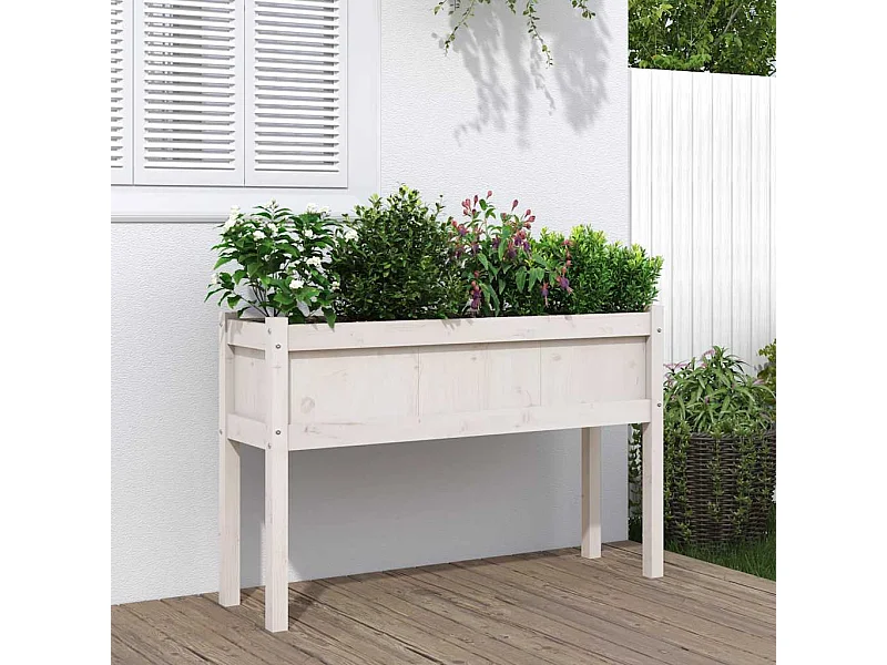 Jardinières avec pieds blanc 110x31x70 cm bois de pin massif