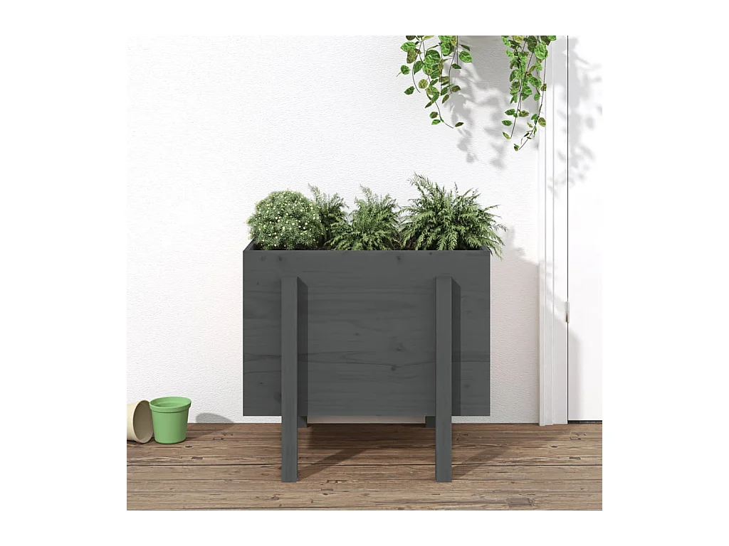 Jardinière gris 62x50x57 cm bois massif de pin