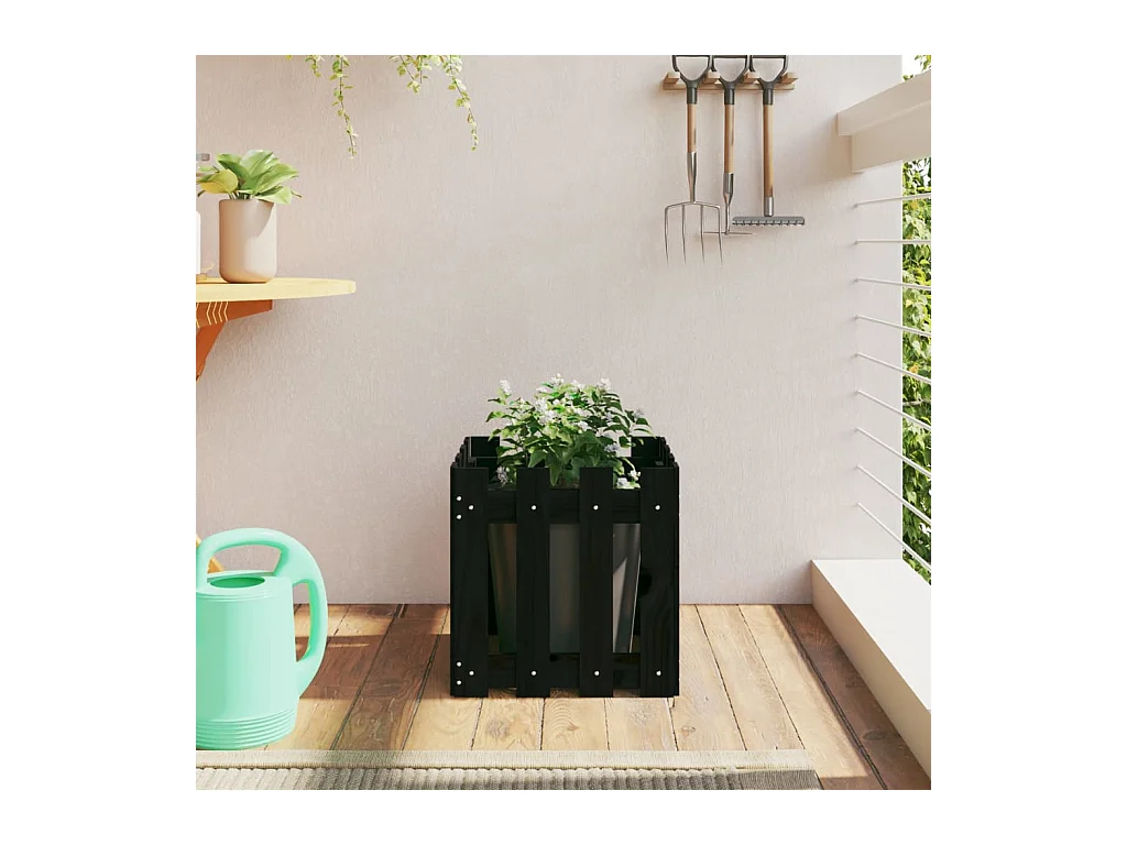 Jardinière avec design de clôture noir 40x40x40 cm pin massif