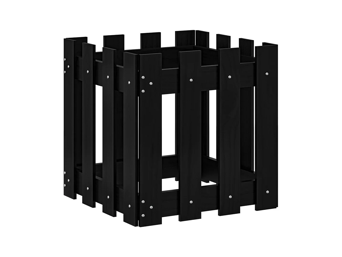Jardinière avec design de clôture noir 40x40x40 cm pin massif