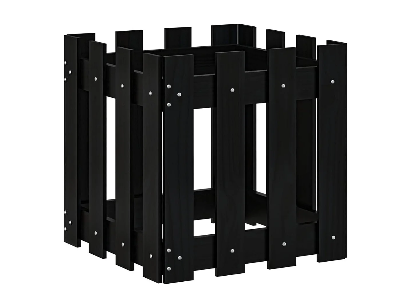 Jardinière avec design de clôture noir 40x40x40 cm pin massif