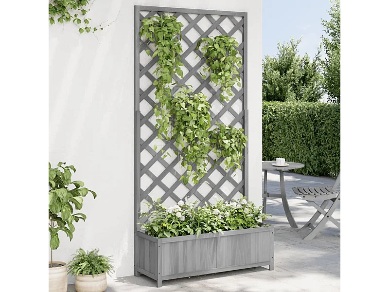 Plantenbak met grijs trellis van massief dennenhout