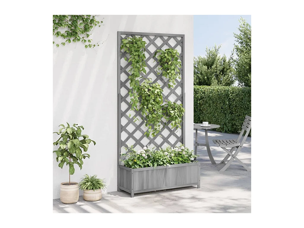 Plantenbak met grijs trellis van massief dennenhout