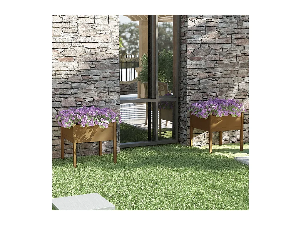 Plantenbakken 2 stuks Honingbruin 70x70x70 cm Massief grenenhout