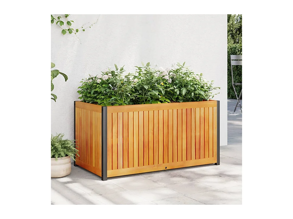 Fioriera 85x45x44 cm in legno massello di acacia e acciaio