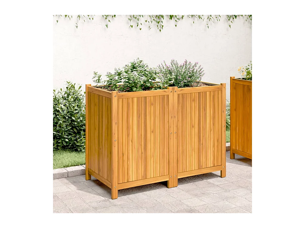 Fioriera con inserto 100x50x75 cm in legno massello di acacia