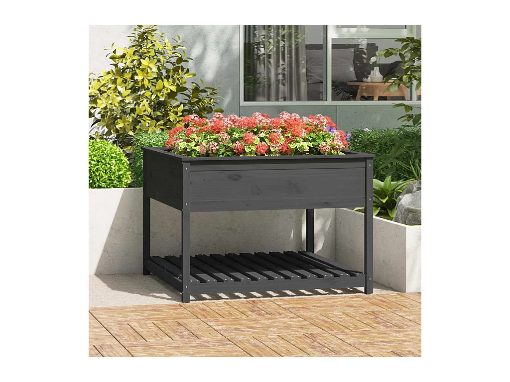 Jardinière et étagère Gris 111,5x111,5x81 cm Bois massif de pin