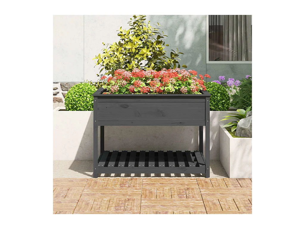 Jardinière et étagère Gris 111,5x111,5x81 cm Bois massif de pin