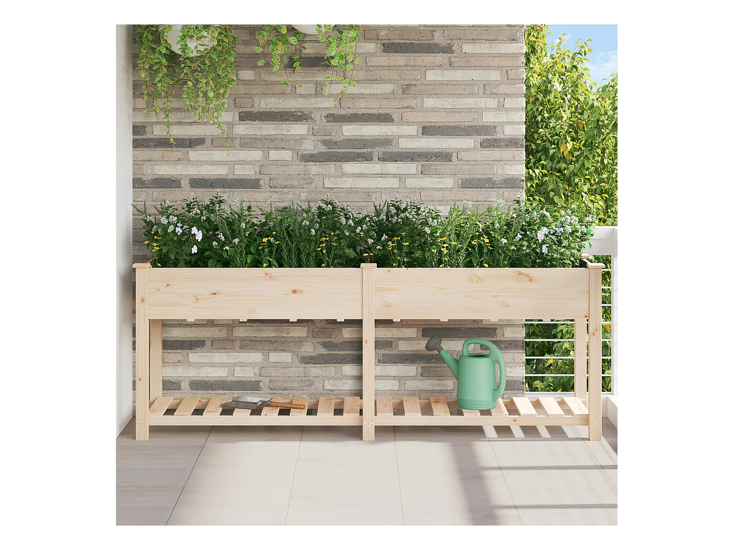 Jardinière avec étagère 203x53x76 cm en bois massif de sapin