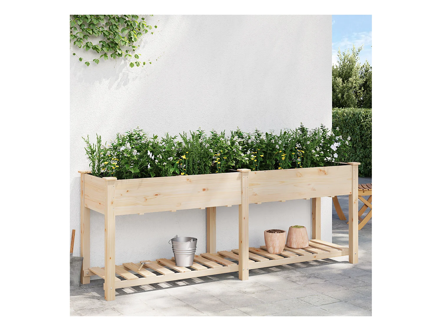 Jardinière avec étagère 203x53x76 cm en bois massif de sapin