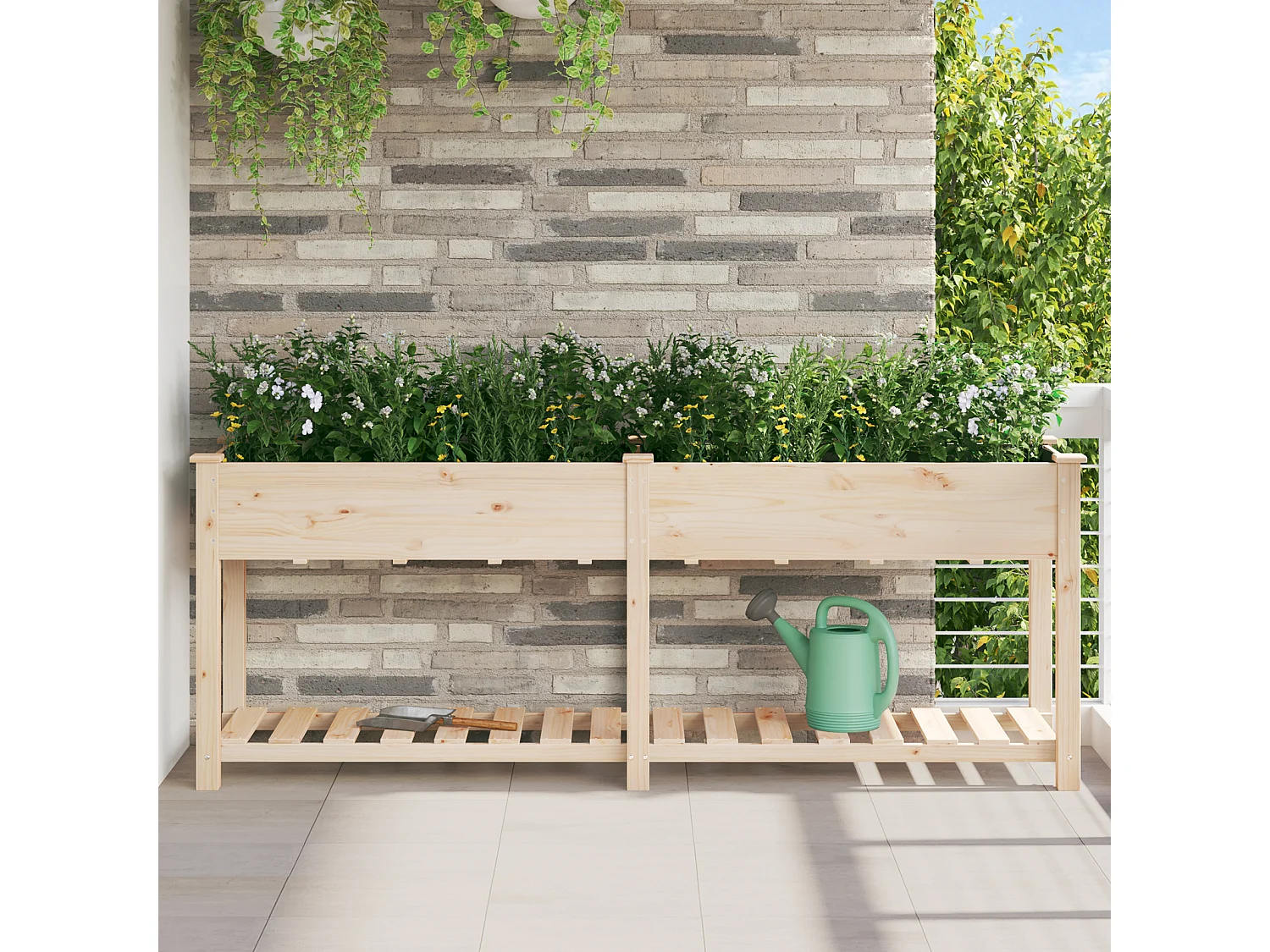 Jardinière avec étagère 203x53x76 cm en bois massif de sapin