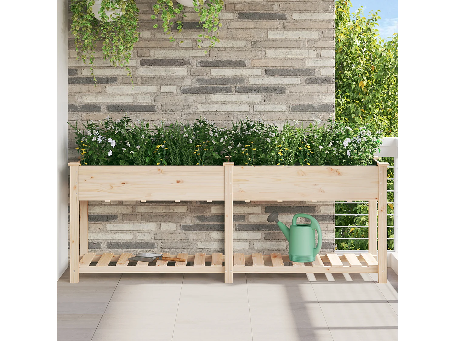 Plantenbak met plank 203x53x76 cm van massief dennenhout